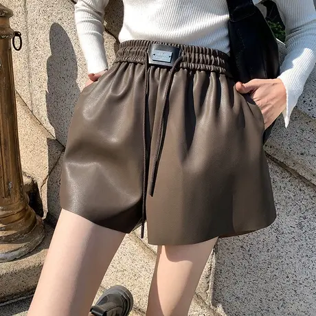 超火超软咖色显瘦松紧高腰阔腿休闲靴裤女2023秋冬时尚哑光新款图片