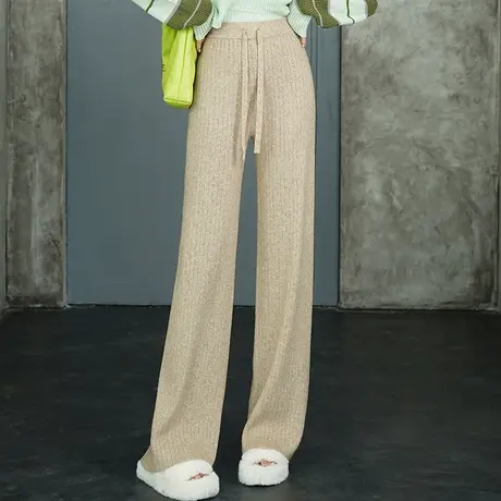 垂坠感针织阔腿裤女秋冬2023新款高腰显瘦韩版休闲长裤百搭直筒裤商品大图