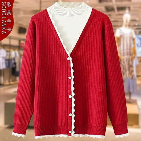 中年四五十岁妈妈装半高领毛衣洋气秋冬装大码女装假两件针织上衣商品大图