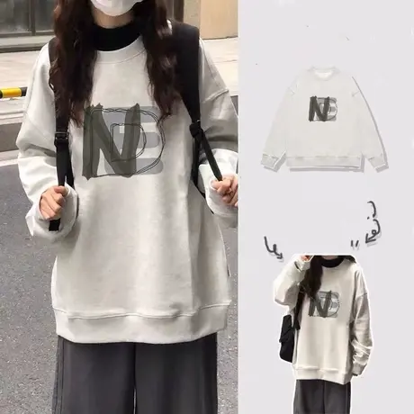 美式复古oversize卫衣女2023春秋薄款宽松慵懒风chic港味上衣外套商品大图