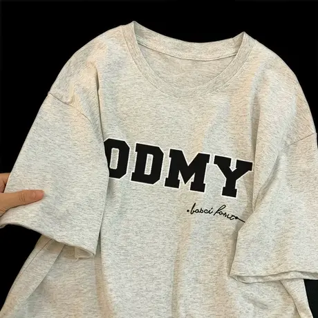 纯棉重磅短袖t恤女夏季2023新款美式复古宽松圆领港味chic上衣潮图片