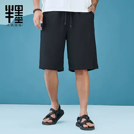 半墨大码男装短裤休闲简约刺绣轻薄宽松百搭直筒裤加肥加大五分裤商品大图