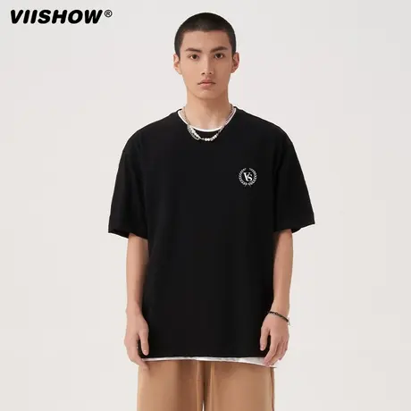 VIISHOW2023夏季新款潮牌重磅短袖T恤男纯棉宽松男装体恤圆领半袖商品大图