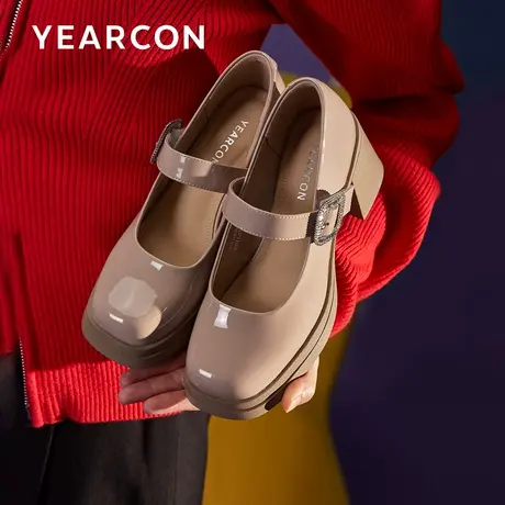 意尔康仙女风玛丽珍鞋2023秋季新款甜美通勤女鞋防水台粗高跟皮鞋商品大图