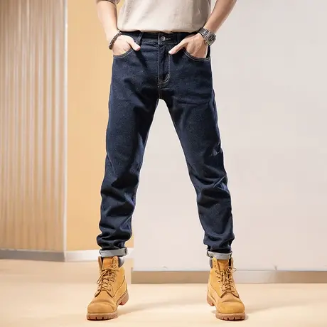 Modi Nick/摩帝尼克时尚拼接牛仔裤男士修身休闲裤子直筒个性百搭商品大图