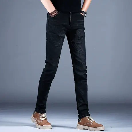 破洞黑色欧美牛仔裤男款修身小脚裤子2023新款夏季薄休闲长裤高端商品大图