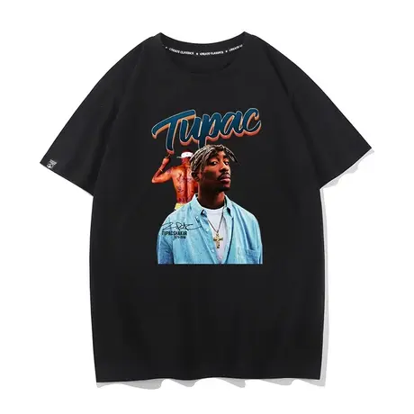秀洛TUPAC SHAKER 2PAC图派克印花短袖T恤宽松欧美高街体恤打底衫商品大图