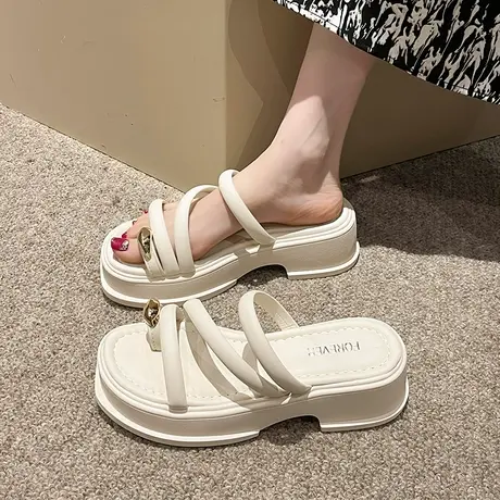 2023夏新款松糕厚底韩版百搭外穿露趾拖鞋女网红爆款休闲套趾凉拖图片