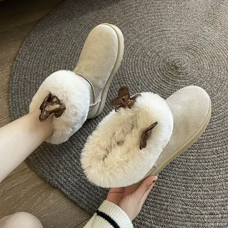 女鞋2023冬季新款保暖可爱麋鹿角雪地靴皮毛一体加绒加厚棉鞋靴女商品大图