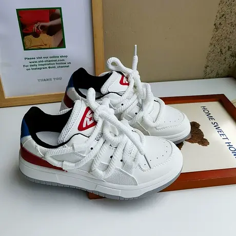 2023早秋百搭拼色滑板鞋女设计感厚底小众小白鞋软底ins潮休闲鞋图片