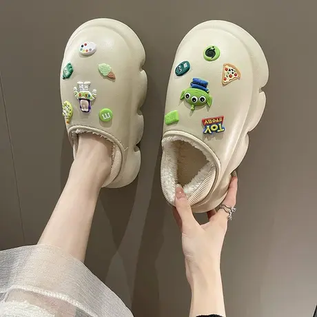 eva防水棉拖鞋女包跟秋冬季可爱室内家居保暖防滑外穿厚底棉拖鞋图片