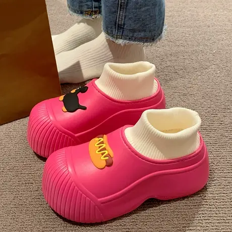 可爱卡通包跟棉拖鞋女款冬季外穿加绒保暖防水防滑厚底增高雪地靴商品大图
