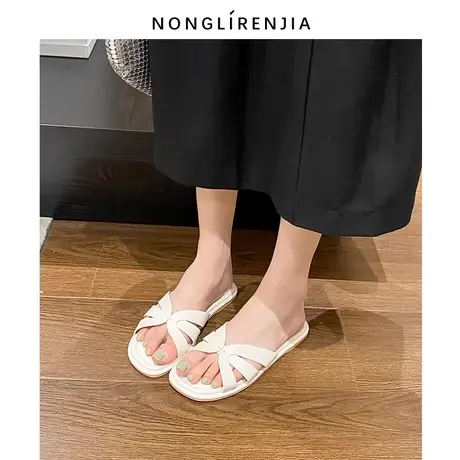 弄里人佳大码女鞋41-43凉鞋夏新款平底外穿一字凉拖鞋40 42胖宽脚图片