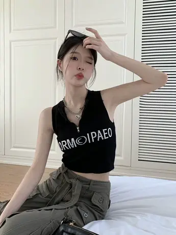 夏季内搭短款拉链法式纯欲性感裹胸针织背心上衣女潮辣妹吊带外穿商品大图