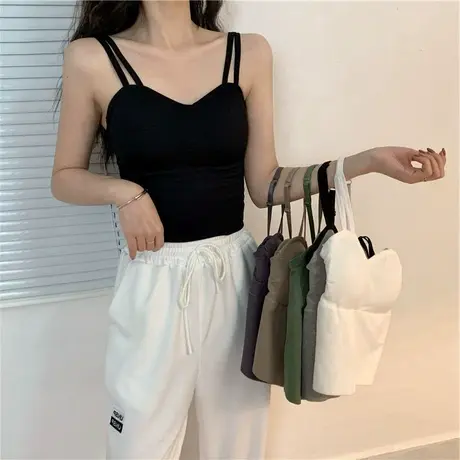 内搭辣妹吊带上衣女春夏季性感白色短款上衣外穿带胸垫美背小背心图片