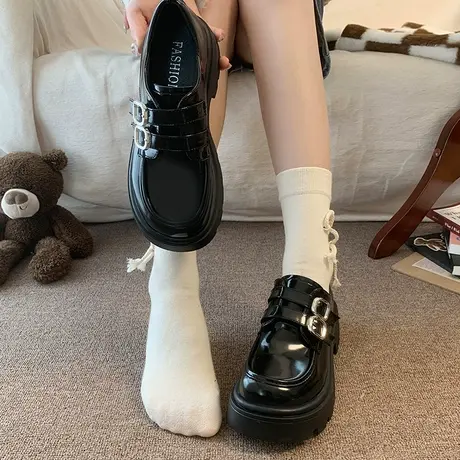 高级感黑色乐福鞋女2024新款秋款英伦风增高厚底鞋子一脚蹬小皮鞋商品大图