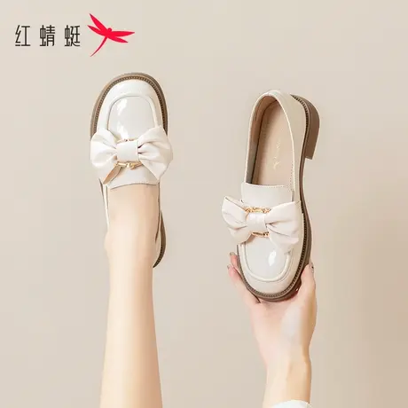 红蜻蜓法式乐福鞋女2023年春夏新款时尚蝴蝶结单鞋软底舒适小皮鞋商品大图