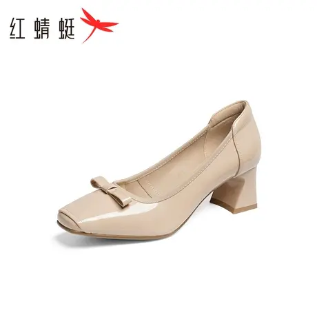 红蜻蜓女高跟鞋2024春季新款真皮浅口职业中跟舒适通勤粗跟单鞋女图片