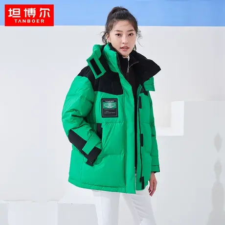 【90鹅绒】坦博尔2022新款羽绒服女短款拼接工装加厚保暖外套冬商品大图