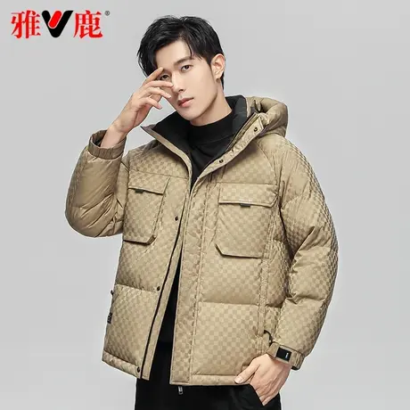 雅鹿羽绒服男短款2023年新款时尚连帽青少年初中生中学生外套冬季图片