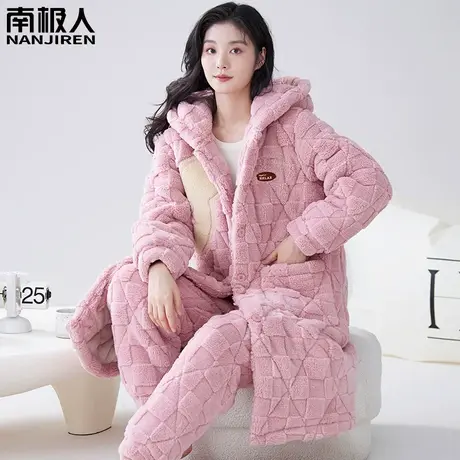 睡衣冬季女款加绒加厚三层夹棉珊瑚绒冬天法兰绒柔雅睡袍女秋冬款商品大图