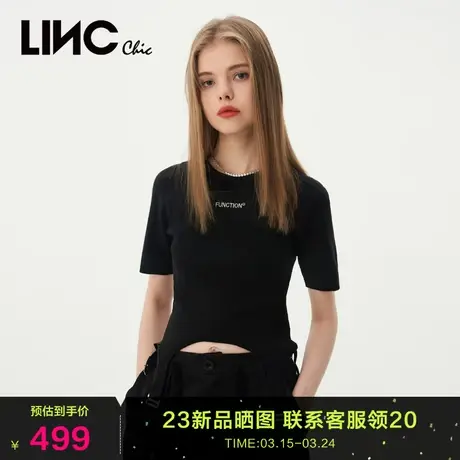 LINC金羽杰2023年秋季新款机能感修身紧致半袖针织衫女S231SW162Y图片