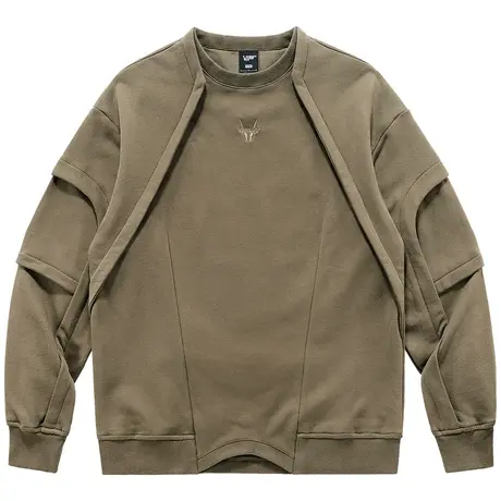 VIP拼接圆领卫衣男潮牌宽松假两件纯棉长袖t恤解构设计感小众上衣商品大图