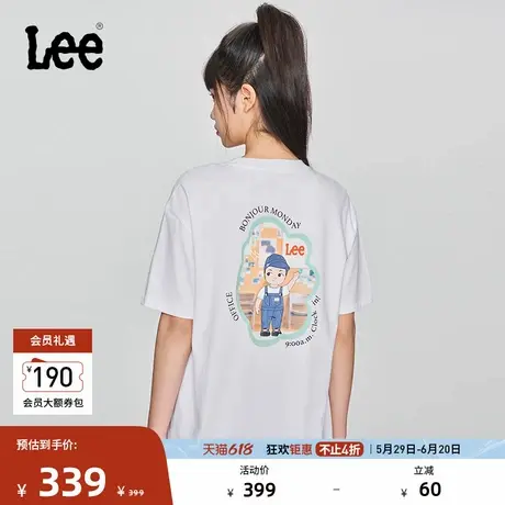 Lee商场同款25春夏新品宽松版圆领Buddy图案印花男友风女短袖T恤图片