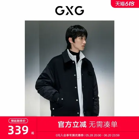 GXG男装 商场同款黑色落肩宽松翻领夹克 23年冬季新品GEX12127594商品大图