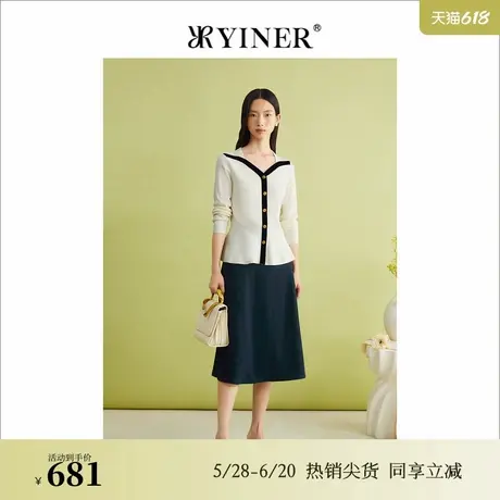 YINER音儿专选春季法式优雅复古撞色沙漏型针织衫图片
