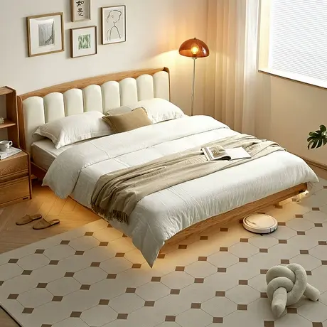 全友家居北欧原木风实木床1米8双人大床卧室1米5悬浮储物床商品大图