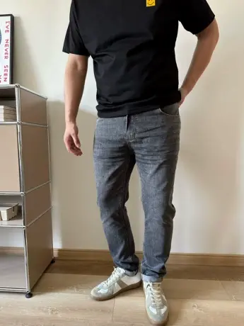 DAEVU夏季新款黑灰薄料大号潮胖子弹力小脚加肥加大码男士牛仔裤商品大图
