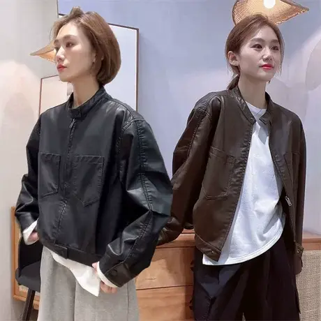 2025新款欧货爆款今年流行上衣美拉德穿搭机车夹克皮衣外套女春秋商品大图