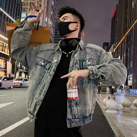 美式潮牌复古水洗牛仔外套春秋季个性微宽松痞帅街头潮男夹克上衣商品大图