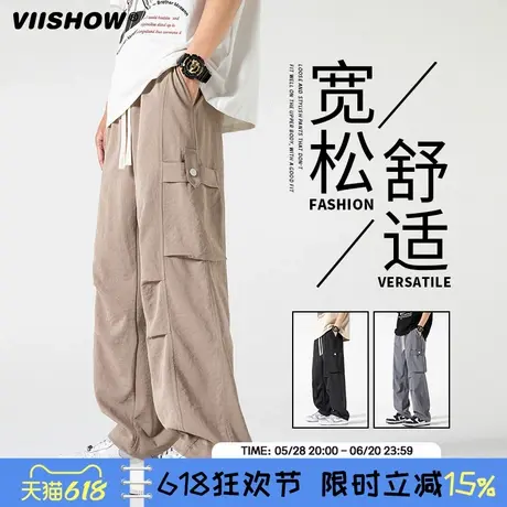 VIISHOW复古潮牌机能风直筒休闲裤男女美式宽松潮流百搭阔腿长裤商品大图