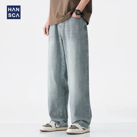 hansca莱赛尔直筒牛仔裤男2025夏季透气耐磨猫须马骝水洗宽松长裤商品大图