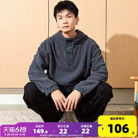 唐狮2024冬季新款男生卫衣连帽摇粒绒撞色拼接美式复古宽松外套潮图片