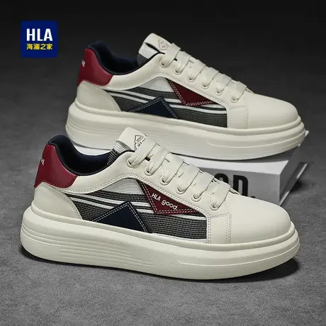 HLA/海澜之家男鞋新款夏季潮流拼接增高板鞋透气休闲百搭小白鞋男商品大图