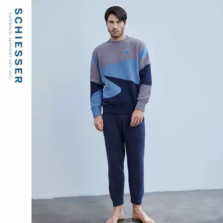 SCHIESSER舒雅男士暖绒绒半边绒加绒加厚圆领睡衣家居套装21956H商品大图