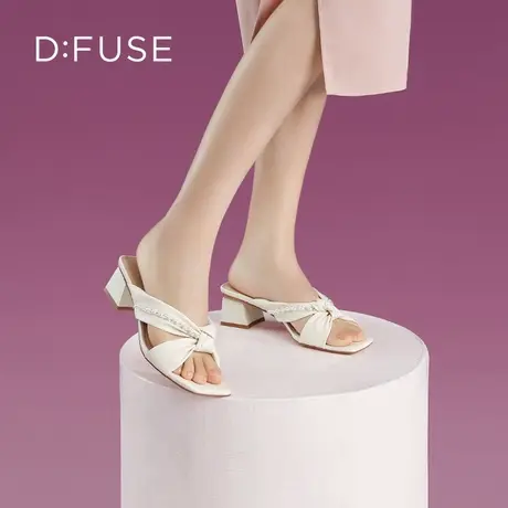 【昕怡粉丝专享】DFuse方头扭结钻链粗跟穆勒拖鞋女图片