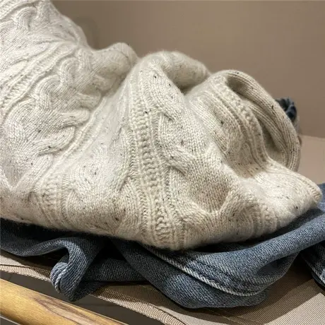 日杂风 彩点花纱麻花插肩袖羊毛毛衣女2022冬季新款套头针织衫潮图片