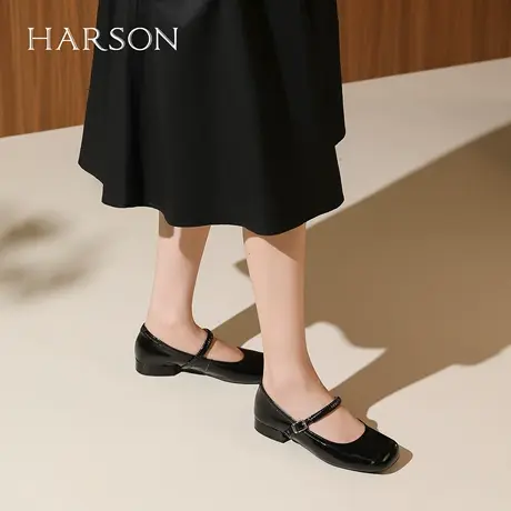 哈森舒适百搭方头玛丽珍女2025新款粗跟气质浅口单鞋HS264101图片