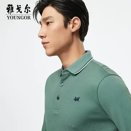 雅戈尔奥莱 男装纯棉扁机领秋商务休闲polo衫长袖T恤男商品大图