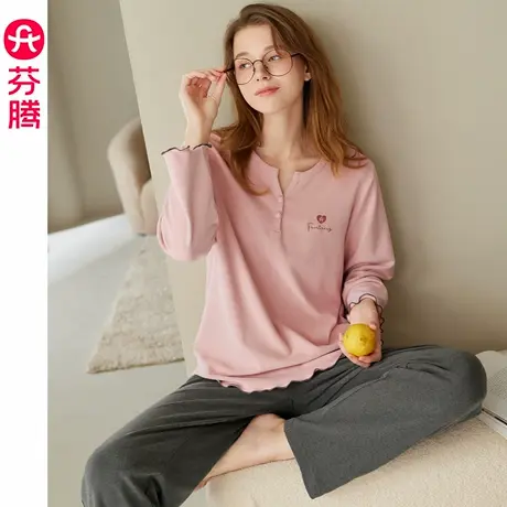 芬腾女士睡衣慕斯绒长袖套头套装春秋季新款女款休闲抗静电家居服商品大图