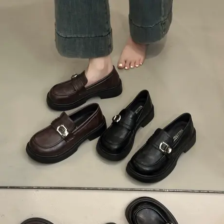 粗跟百搭乐福鞋女2025年秋季新款学院风一脚蹬单鞋通勤懒人小皮鞋商品大图