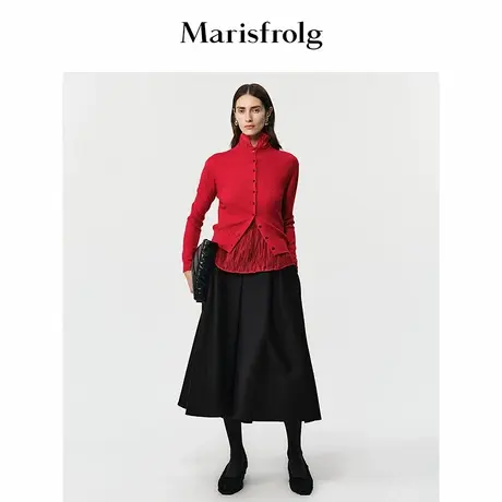 【山羊绒】Marisfrolg玛丝菲尔冬新款小立领打底薄毛衣针织开衫商品大图