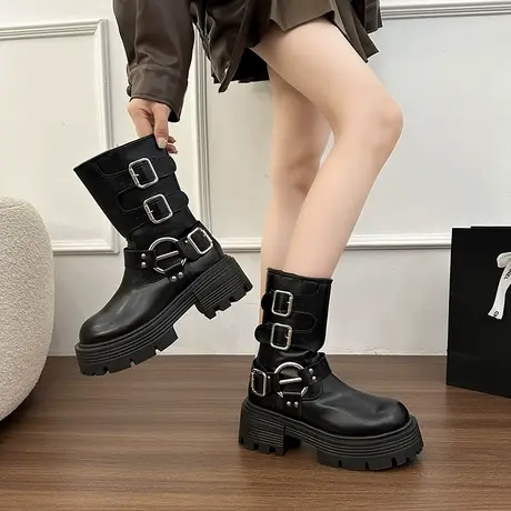 厚底英伦风短靴女2025秋季新款气质增高小个子靴子网红爆款马丁靴商品大图