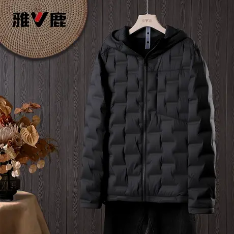 雅鹿男士短款轻薄防寒保暖时尚美式内胆休闲户外轻薄黑羽绒服外套图片
