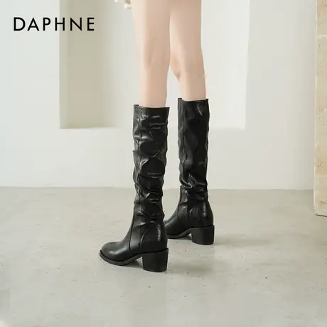 达芙妮堆堆长筒靴子女2025新款秋冬爆款西部高筒靴尖头高跟骑士靴图片
