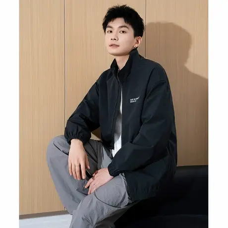 唐狮春秋季新款立领开衫纯色美式拉链休闲外套日常外套男士TMTA图片